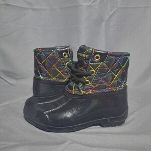 Sperry Topsider Girls 9M Quilted Rainbow Rain Duck Boots Black Multi